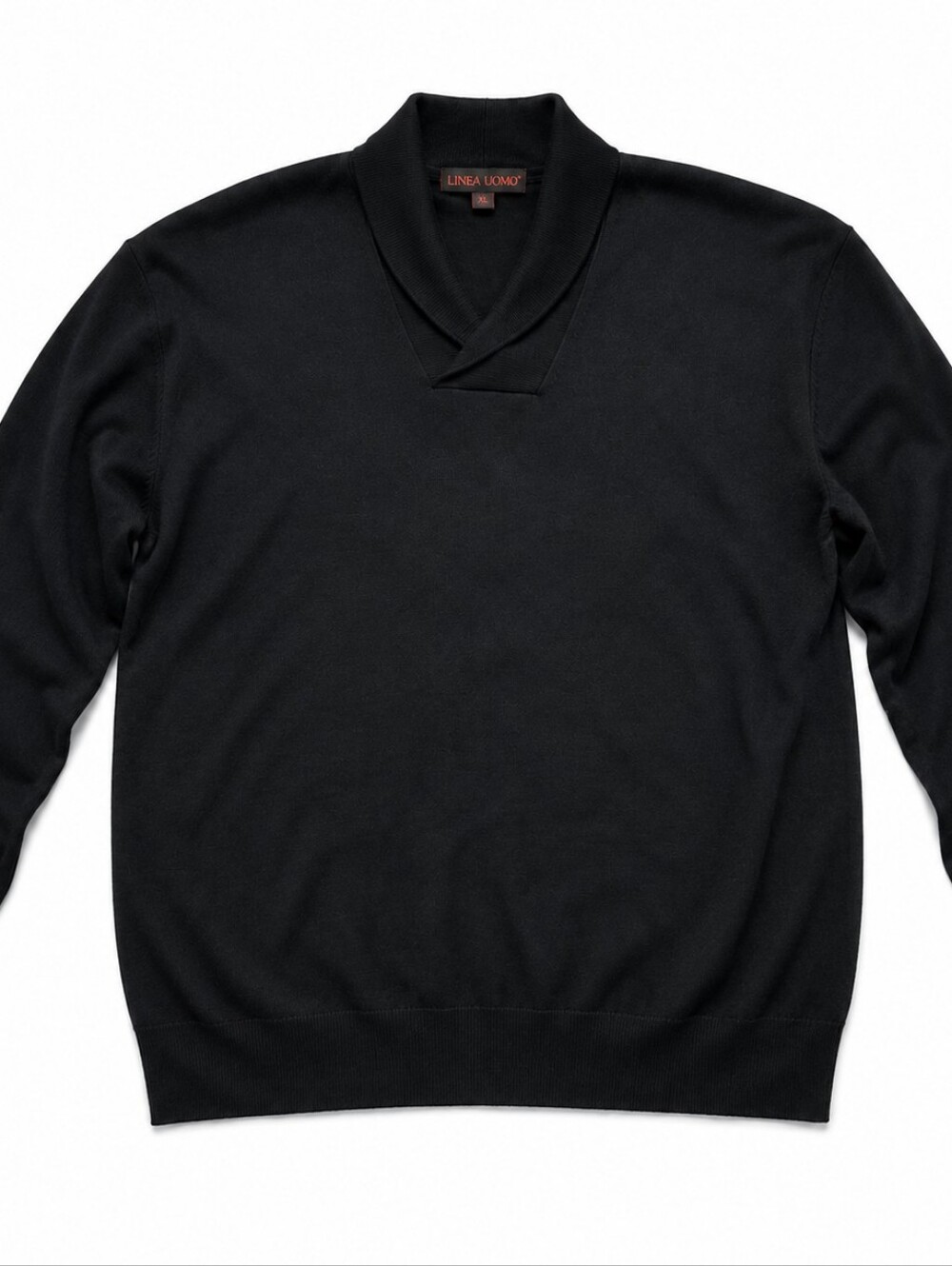 LINEA UOMO Men's Black Shawl Collar Sweater XL Long Sleeve Knit Pullover